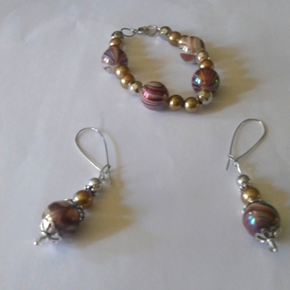 Purple and grey braclet and earring set